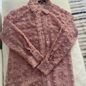 Lulus pink sheer long sleeve-button down